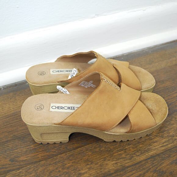 Vintage Cherokee Suede Leather Heel Slide Platform Sandal Y2K - Picture 7 of 9